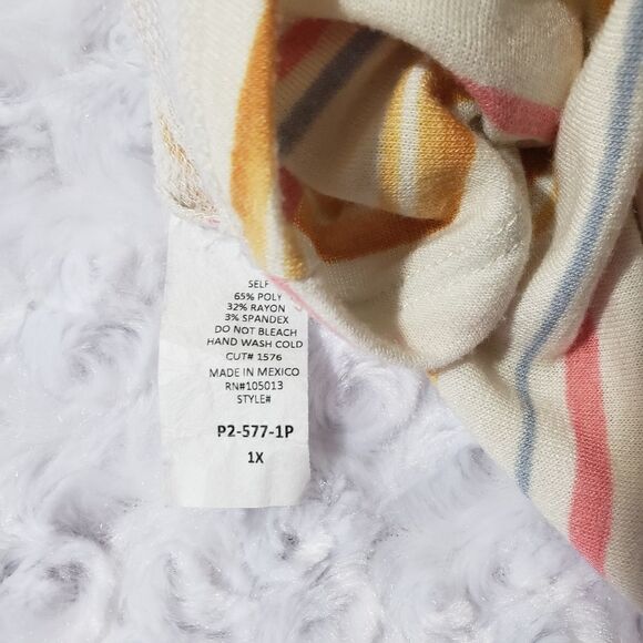 Andree size 1x pink blue orange striped short sleeve top - Picture 5 of 5